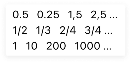 A collection of various value notations possible in recipes