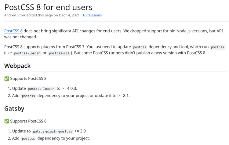 A wiki page with an example of ecosystem status migration