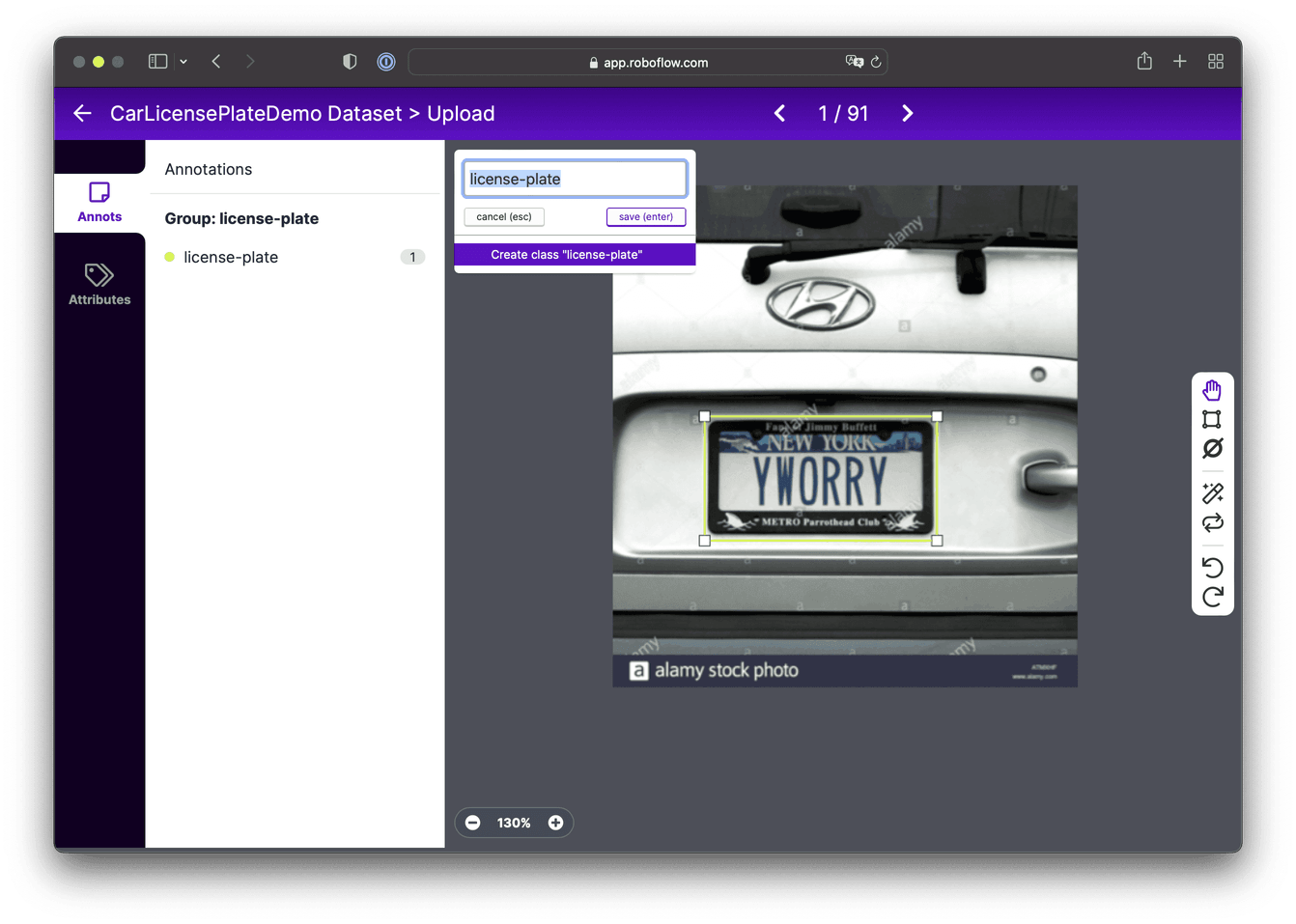 The yellow box around the license plate indicates that we've identified this as our object