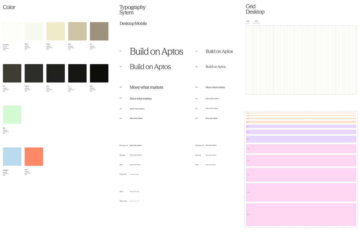 Aptos Network design system primitives: Typography, colors, spacings