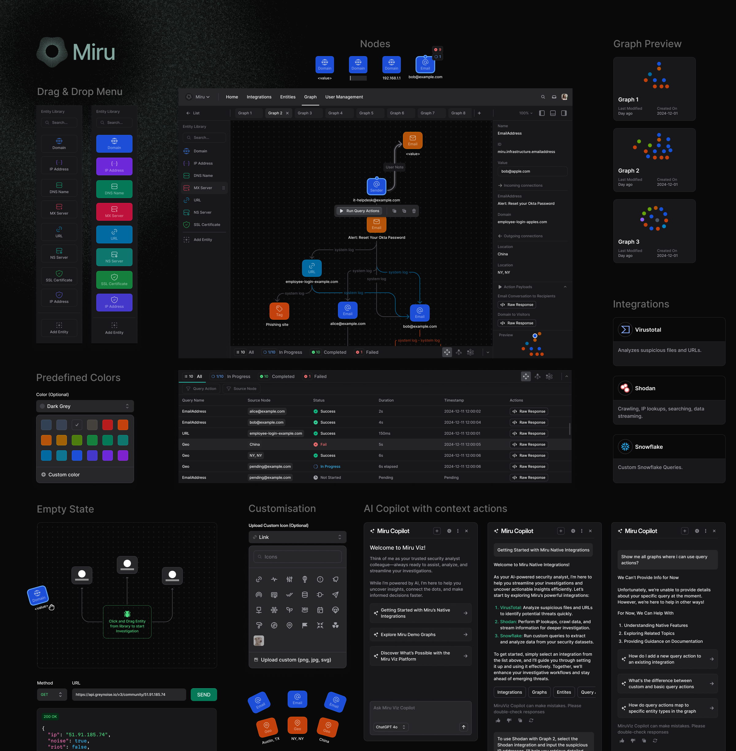 Miru security investigation platform UI showcase