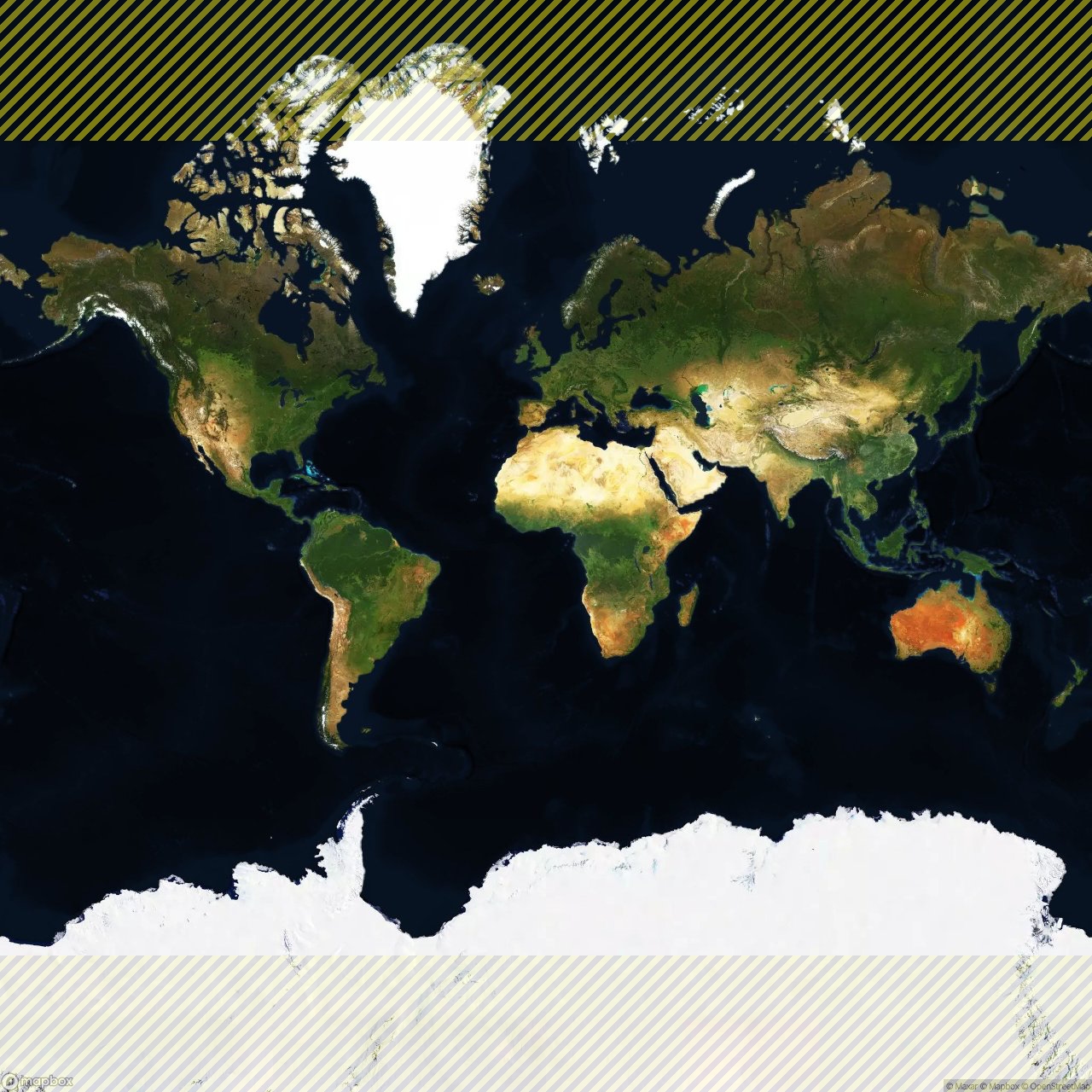 The original world map is a square image. The areas on the top and on the bottom that we cropped are highlighted