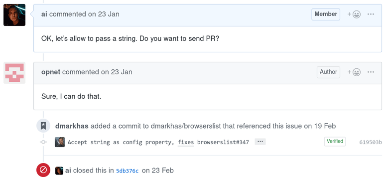 An issue example when Sitnik asks the user to send a PR