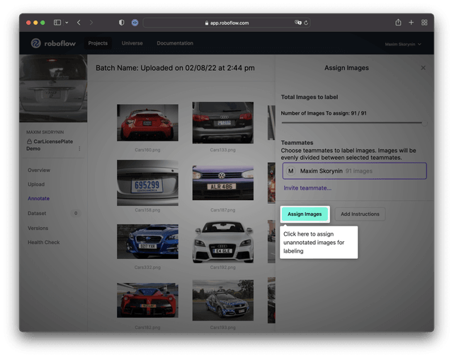 The Assign Items button is highlighted by the UI