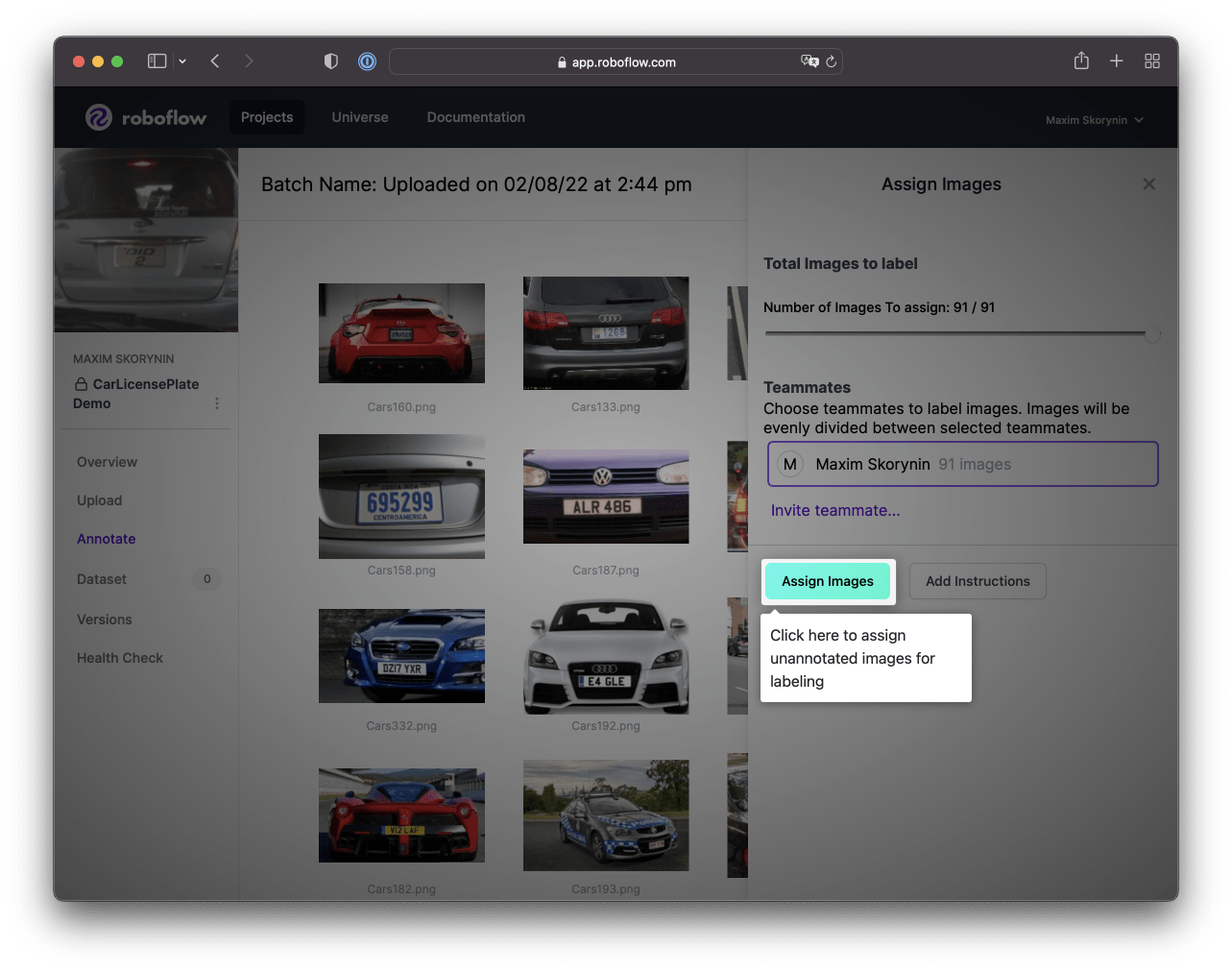 The Assign Items button is highlighted by the UI