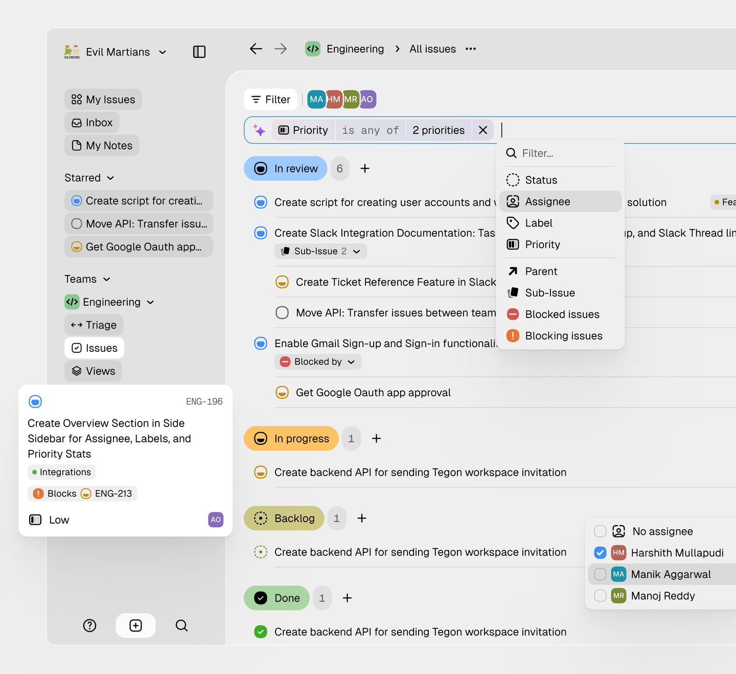 Tegon UI overview