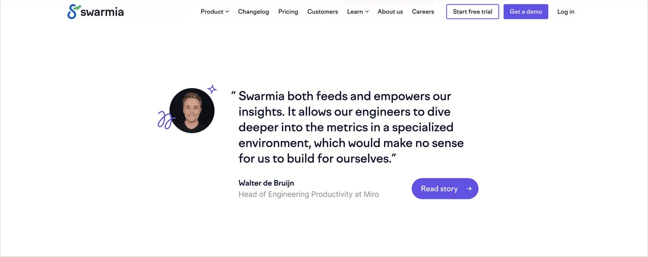 [Swarmia](https://www.playbook.com/s/evilmartians/UZZ5ATH8XwqF65oudRv412H8?assetToken=uK4S7ykAGALGmSE3LTjXhLHE): Features a review from one client