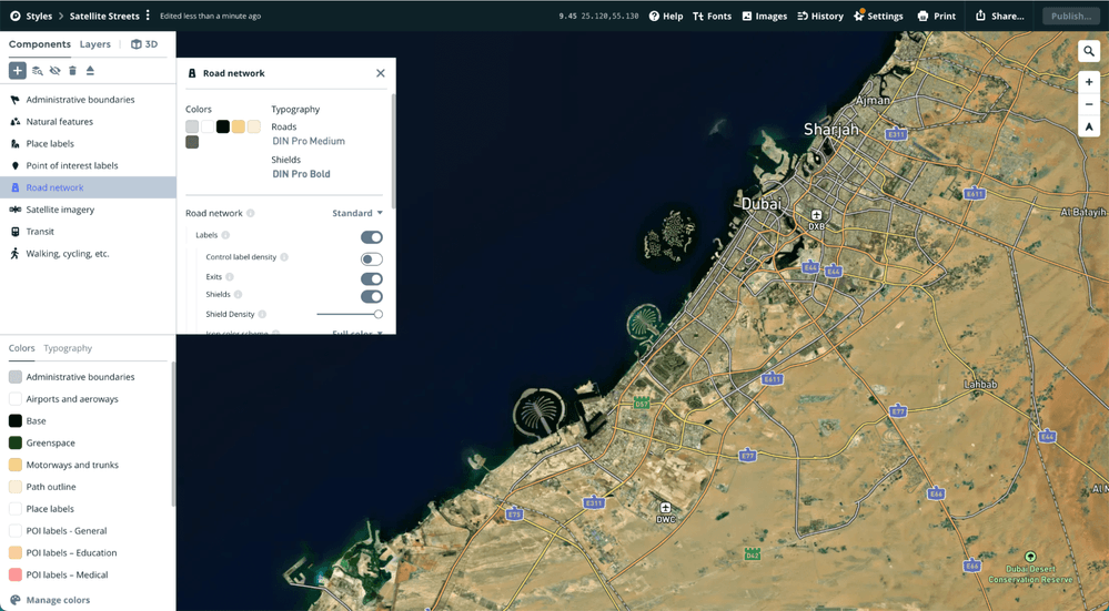 An example of Mapbox's street style with customization options