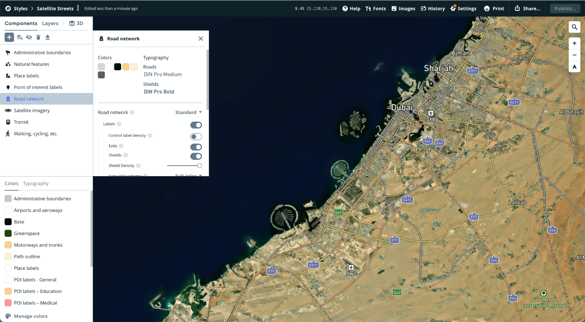 An example of Mapbox's street style with customization options