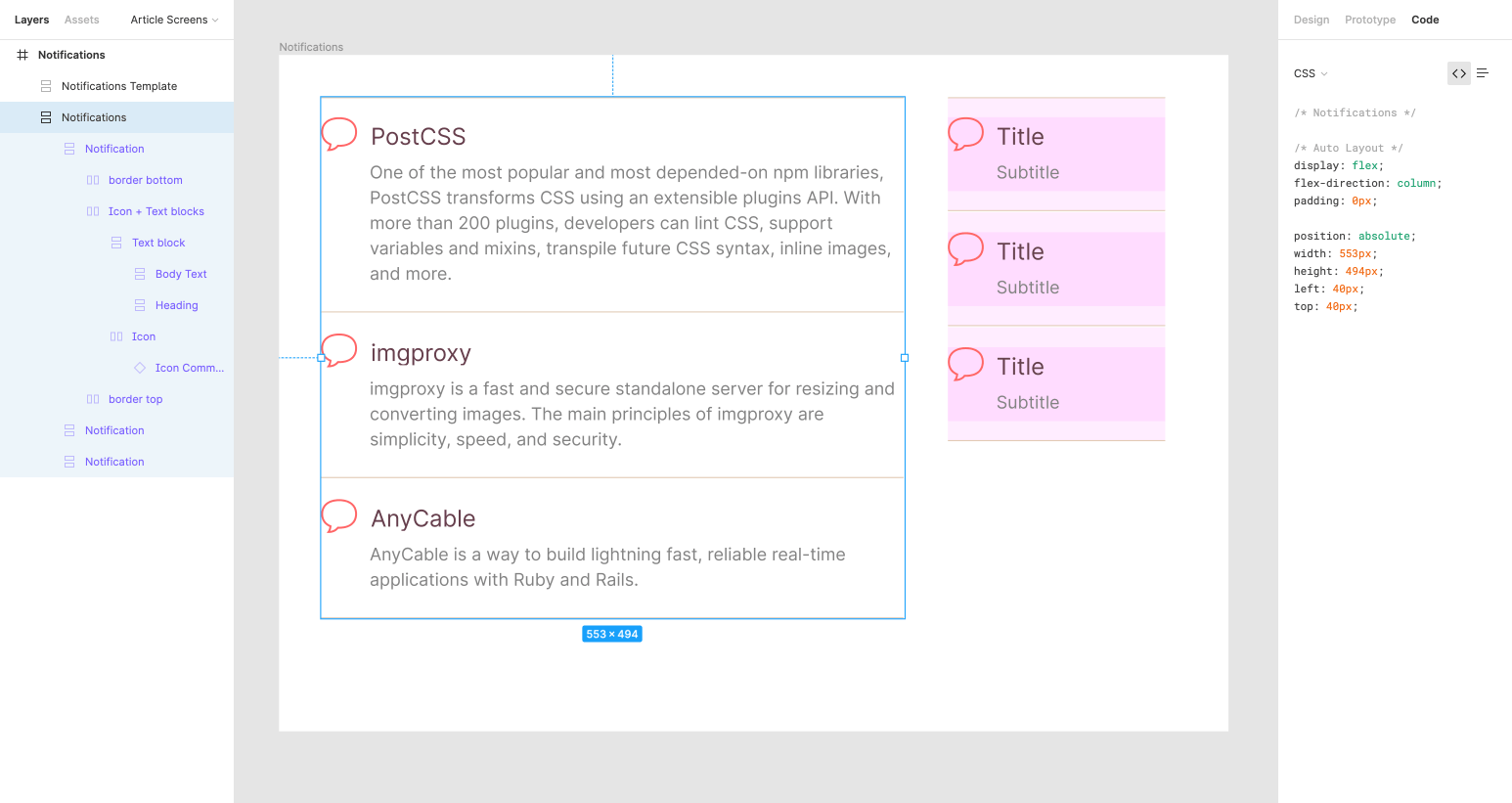 Intricate nesting for notification components