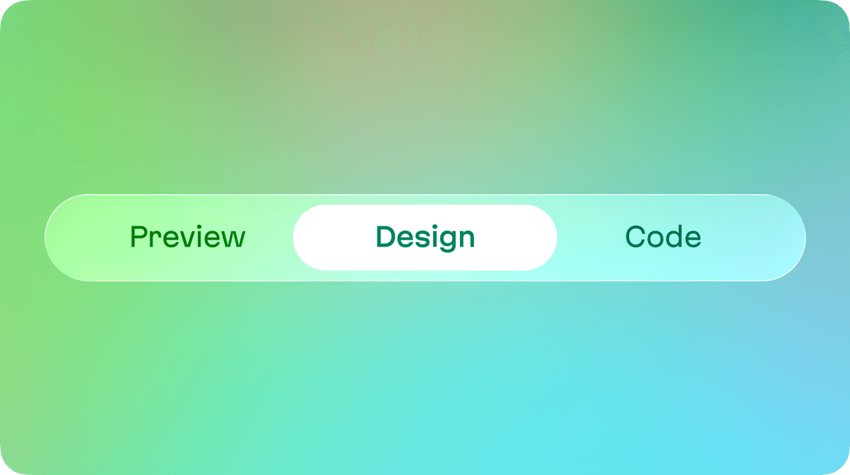 A design tab alongside code and preview