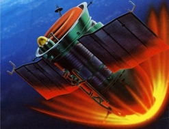 An artistic depiction of Soyuz 5 reentry