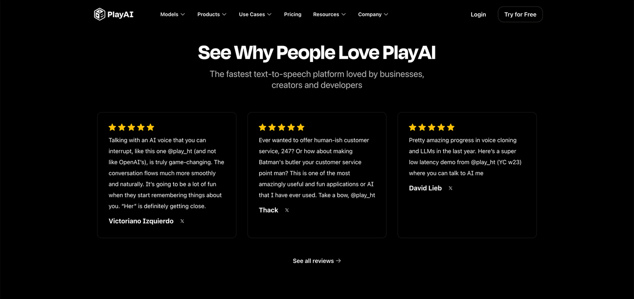 [PlayAI](https://www.playbook.com/s/evilmartians/n7RRbmXrtQuft7N7AFQz9rHB?assetToken=yqtaypFCBzhpThmA26acrACJ) selects and decorates reviews from twitter users