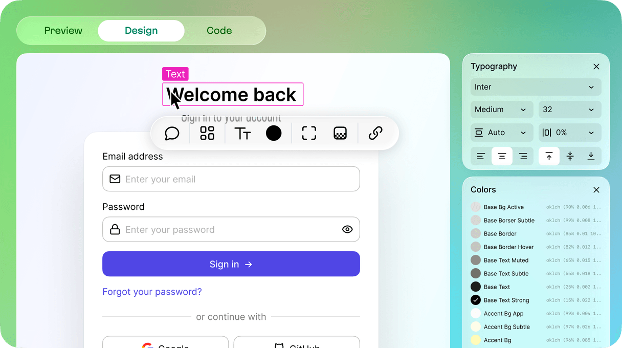 A typography and color workspace that can be saved