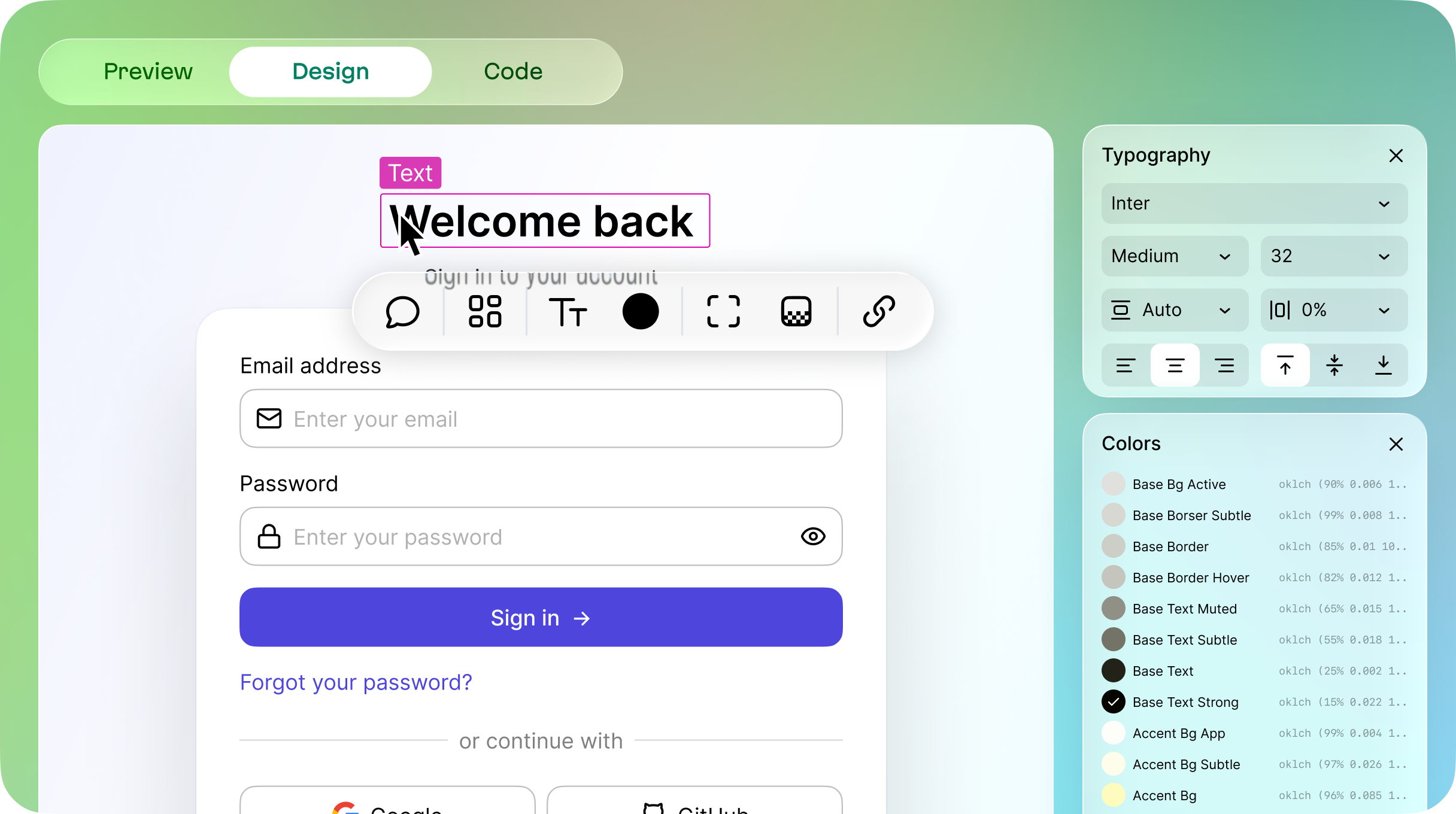 A typography and color workspace that can be saved