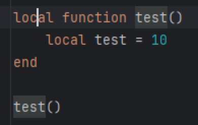 Usage of the function are highlighted when the cursor is inside the local keyword, but not when you put it into the name.