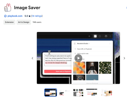 The Image Saver extension on the Chrome app store