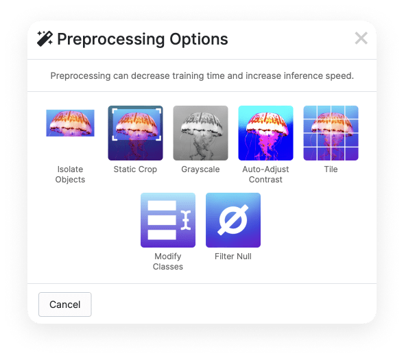 We have several available options we can use during preprocessing, including grayscale, tile, and auto-adjust contrast