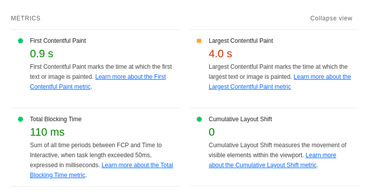 An image with some more pleasing metrics from Lighthouse