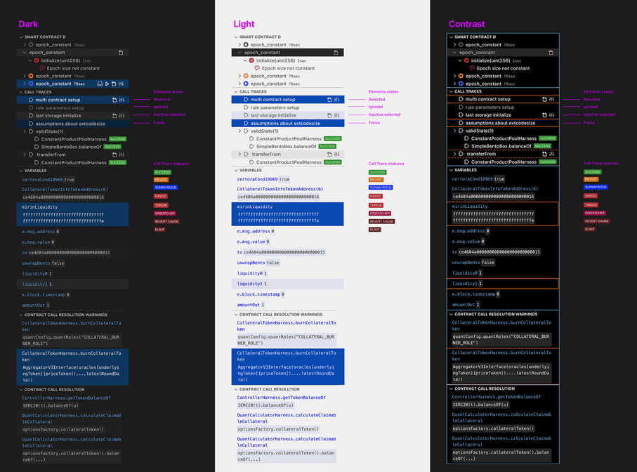 Some of the available color palettes in VS Code