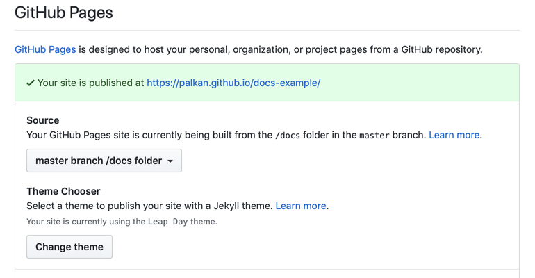 GitHub Pages settings