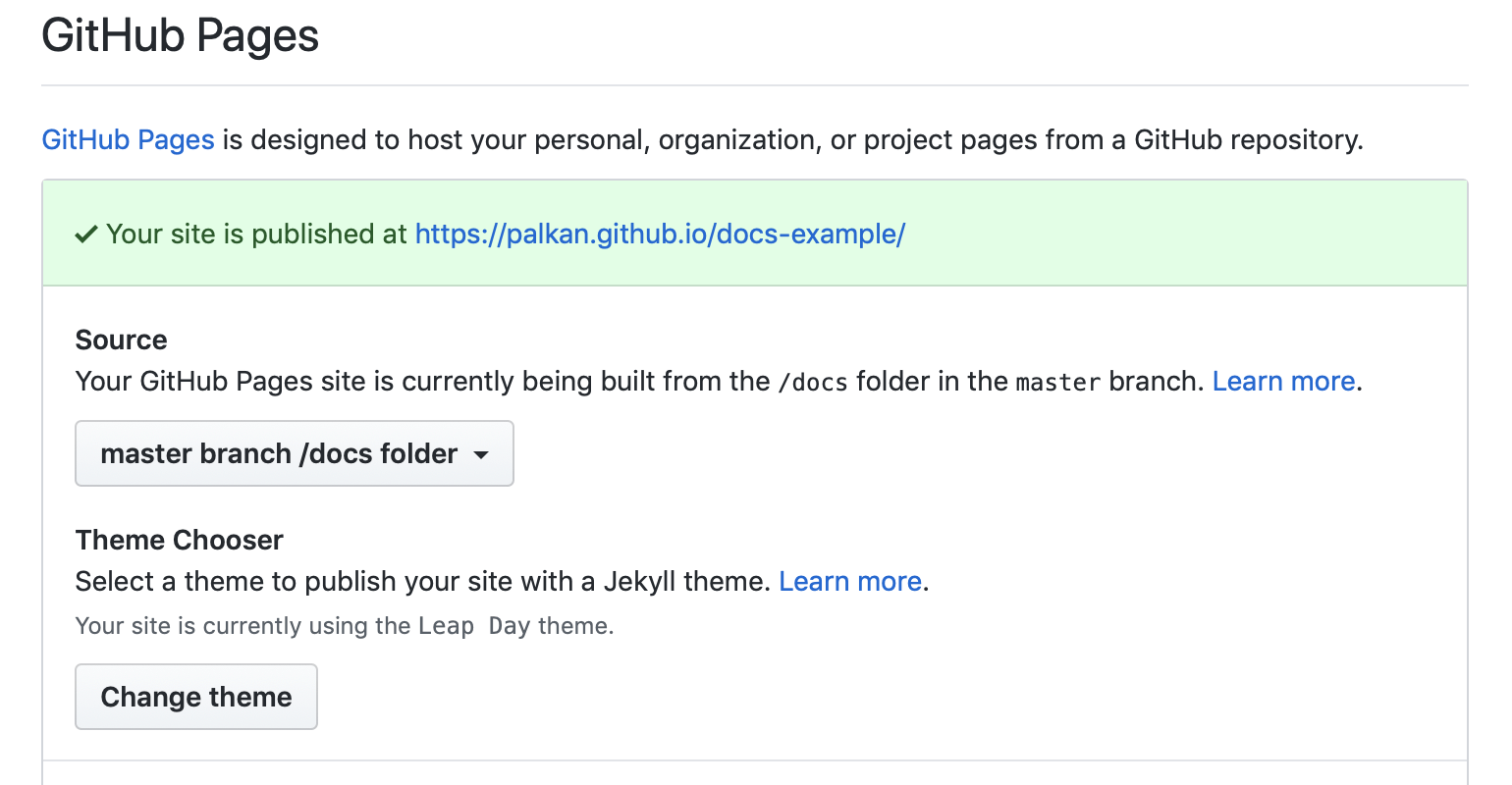 GitHub Pages settings