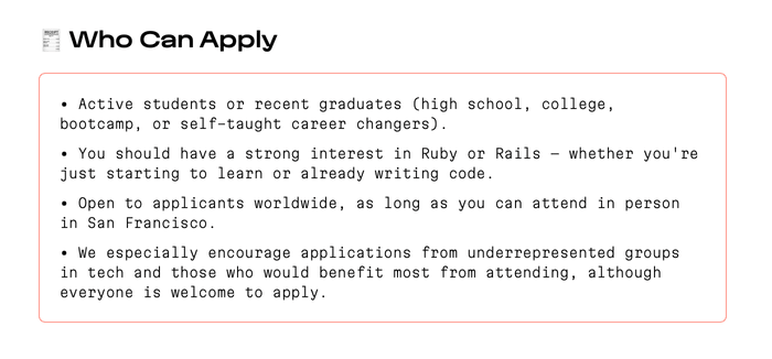 guidelines for who can apply for SF Ruby scholarship