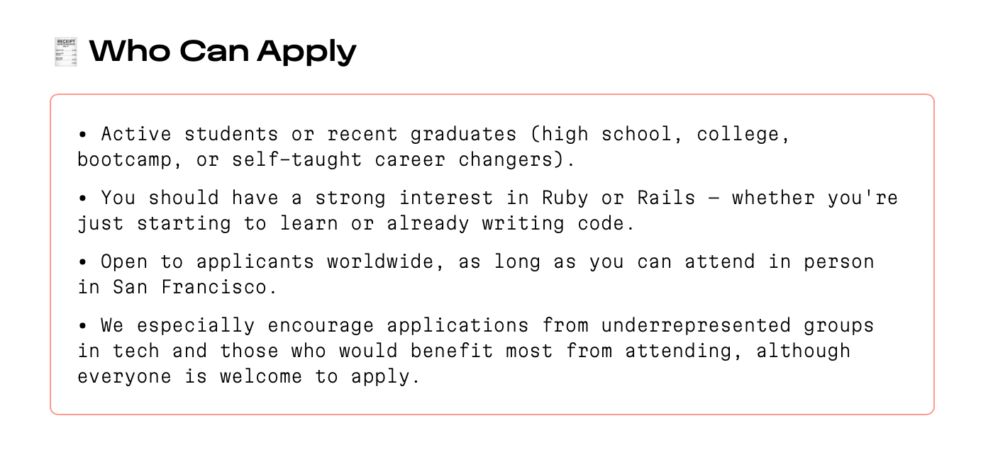 guidelines for who can apply for SF Ruby scholarship