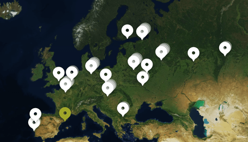 The map displays clusterized markers, these appear like stacks behind the primary markers
