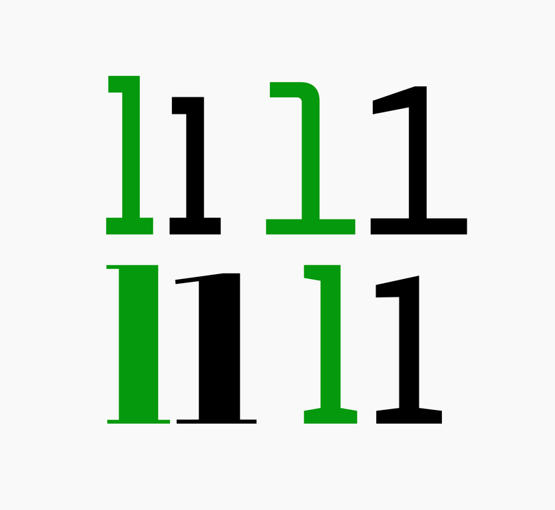 Figure B. Lowercase ‘l’ and the number 1 in different fonts