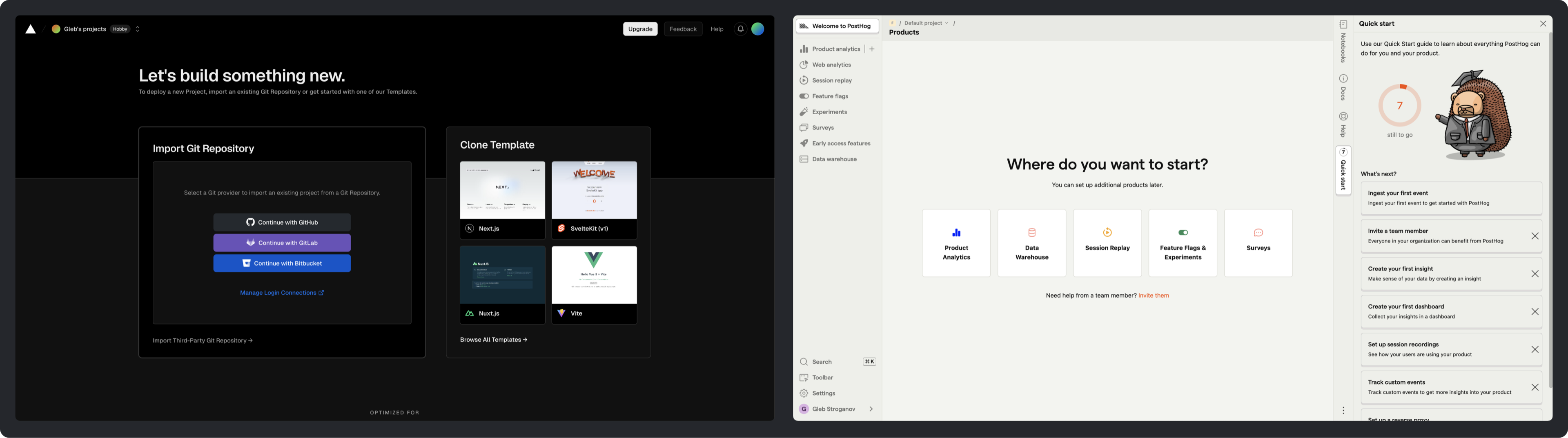 Vercel, Posthog and their approach to showing users their next steps