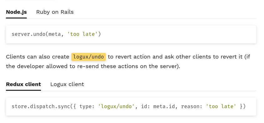 Logux tabs to change language for code examples