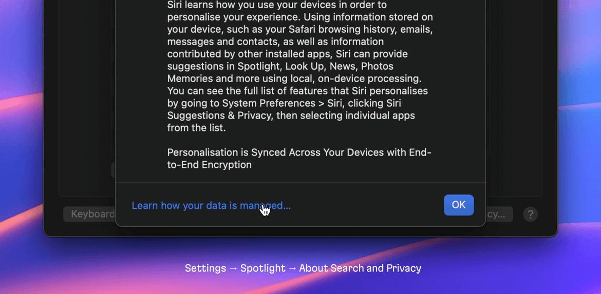 We see how the cursor changes to a finger when over links that open the browser in macOS apps
