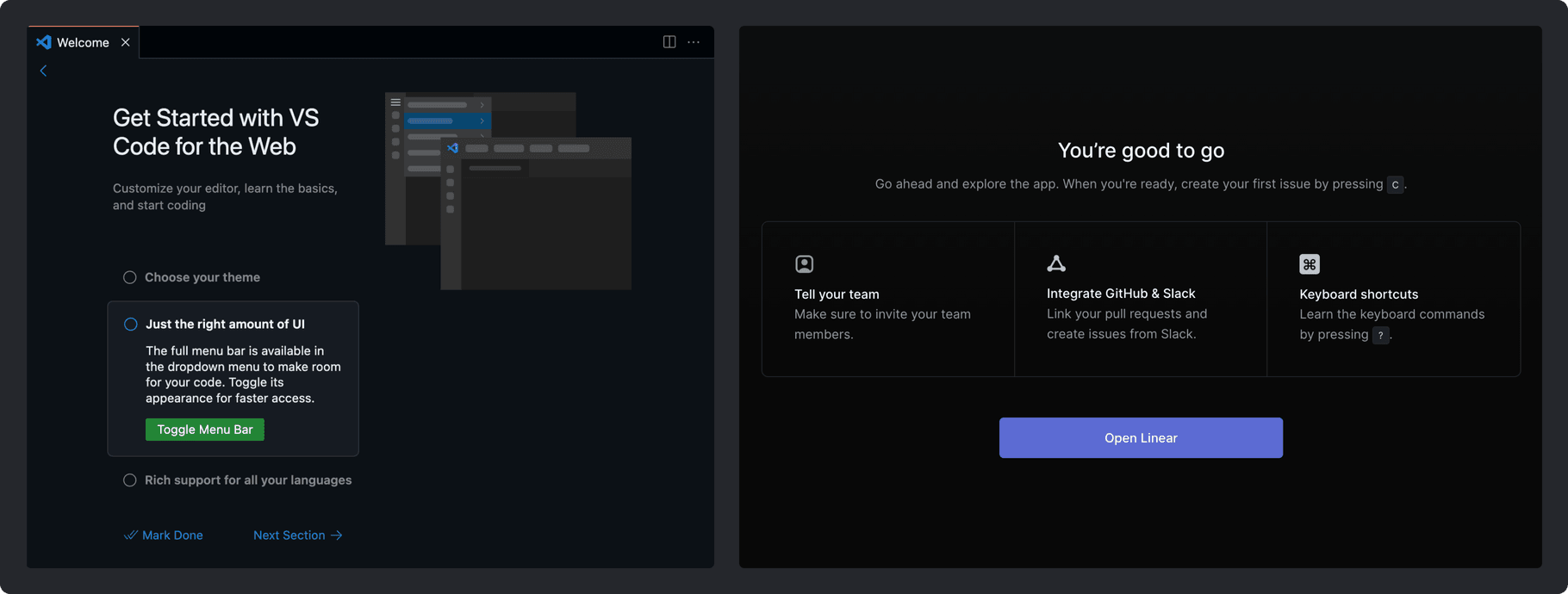 VS Code and Linear and their approach to initial setup