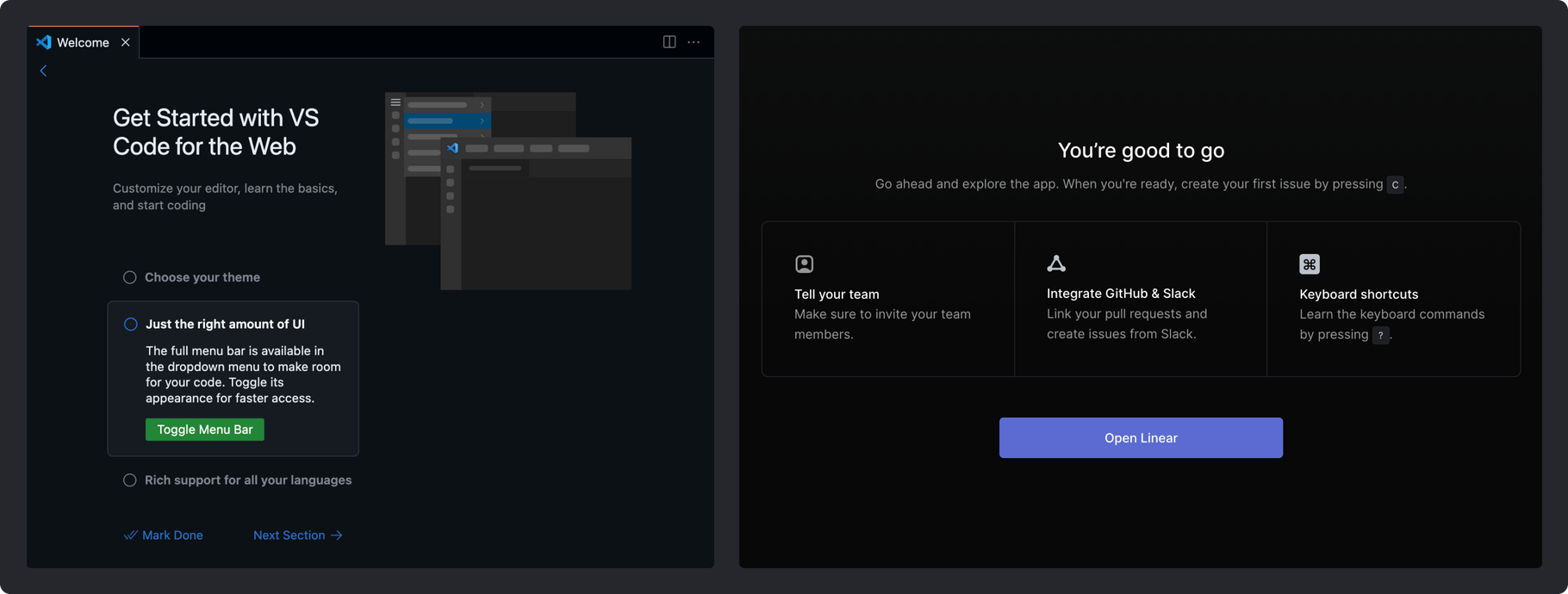 VS Code and Linear and their approach to initial setup