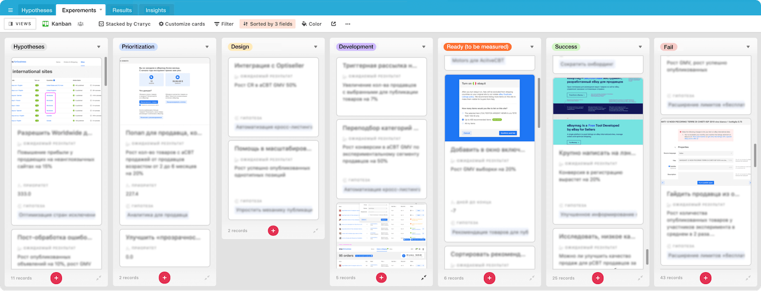 eBaymag's growth board in Airtable