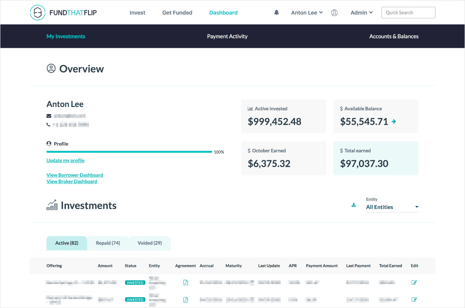 Lender dashboard