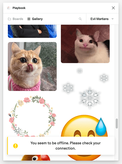 Playbook Figma plugin is in offline status, the warning toast is shown