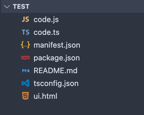 A filesystem screenshot showing the Figma plugin boilerplate files