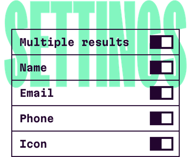A section of the Contact Picker API demo that shows toggles for different settings, like single or multiple contact selection, or if email, name, phone, or icon will be displayed for the contacts.