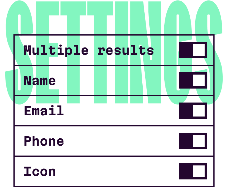 A section of the Contact Picker API demo that shows toggles for different settings, like single or multiple contact selection, or if email, name, phone, or icon will be displayed for the contacts.