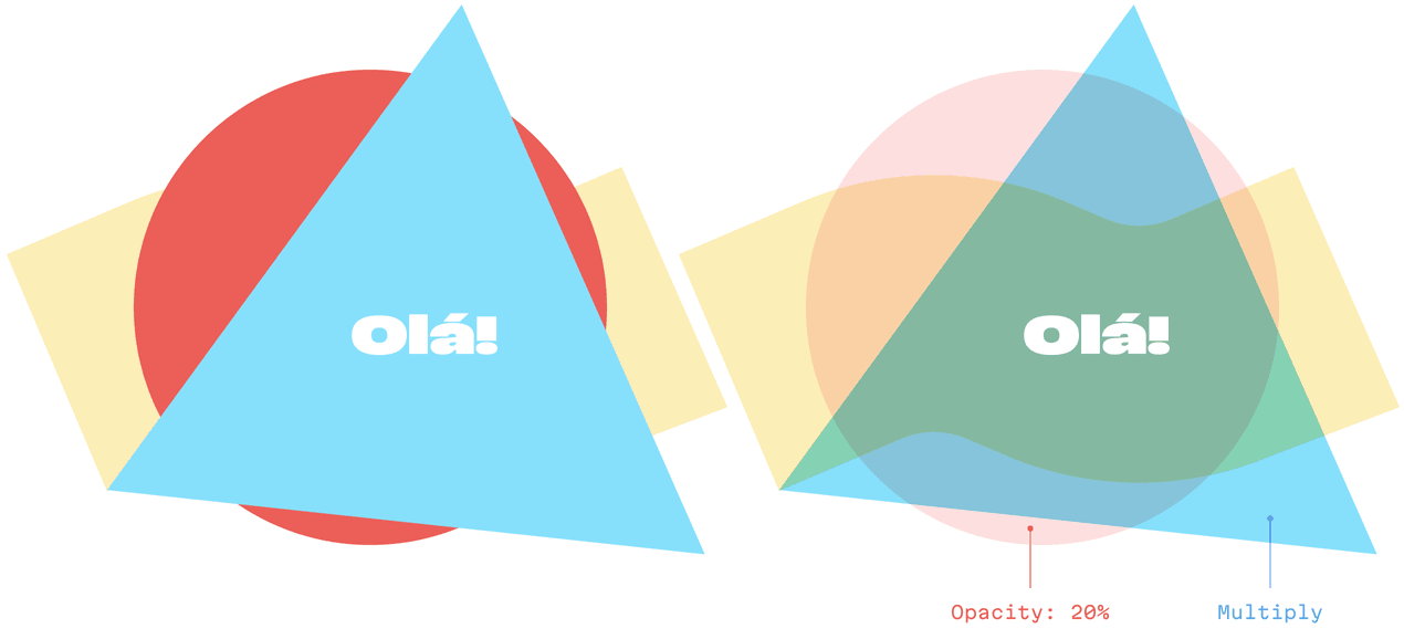 Simple shapes on the left in Figma complex cases with overlapping transparent shapes on the right