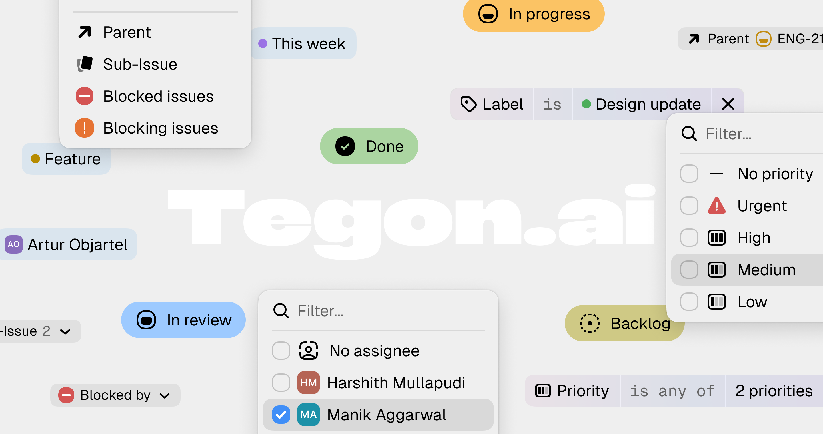Tegon UI elements