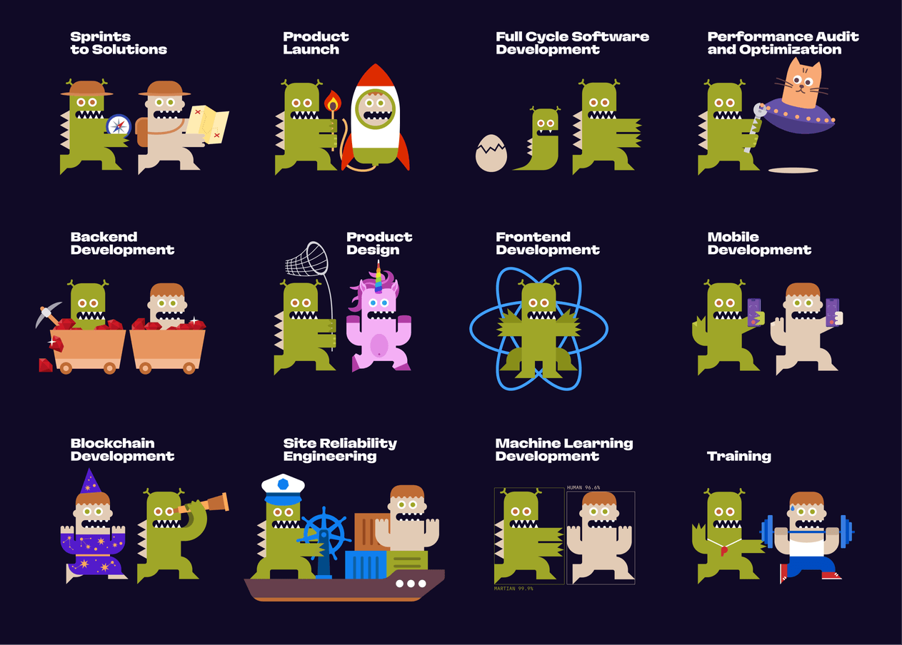 The Martian mascots illustrating services