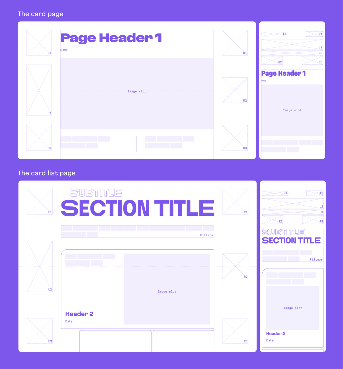 Two basic page templates, the card page, and the card list page