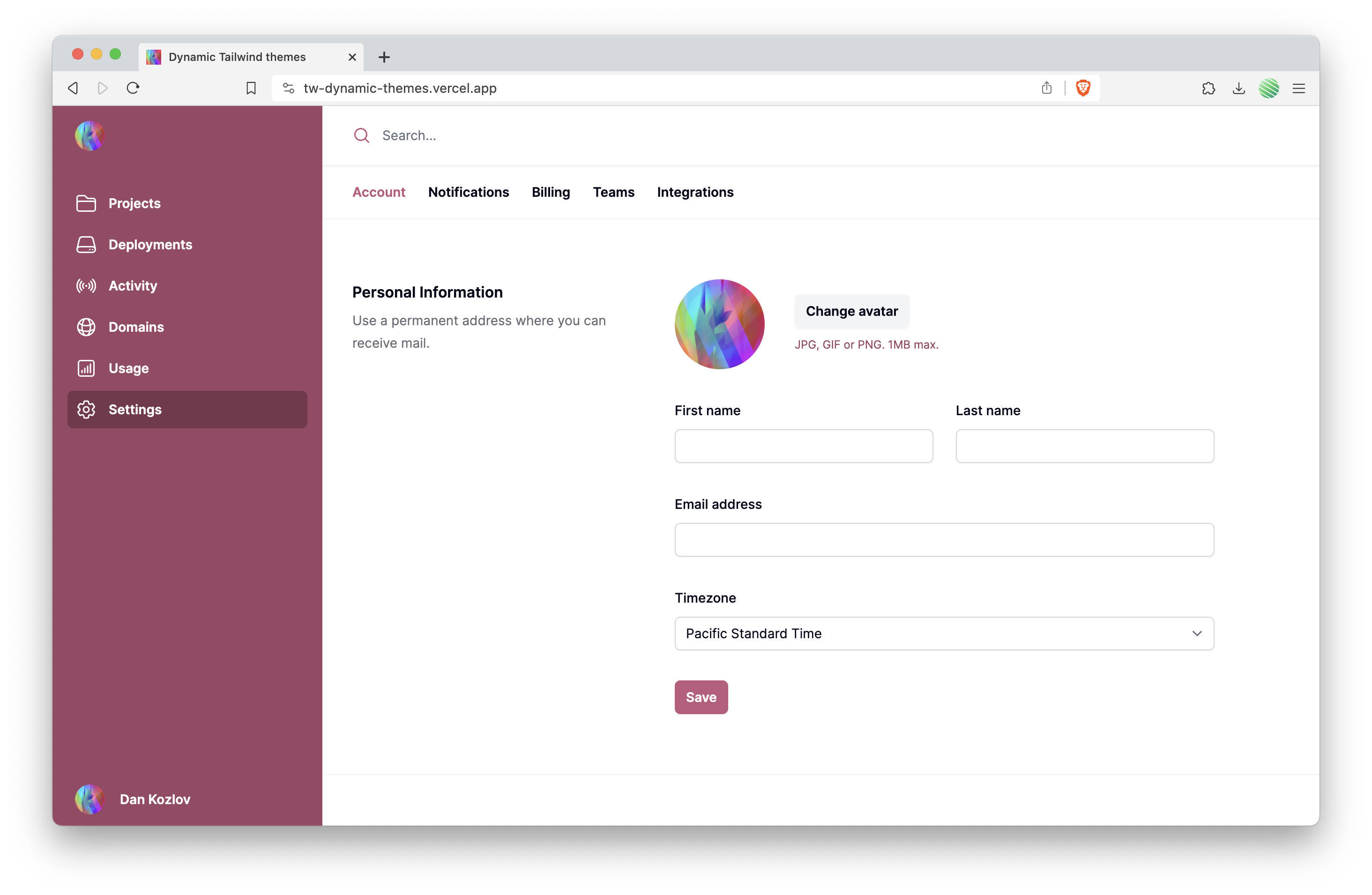 A picture of a typical SaaS application with a left navigation menu and settings page opened.