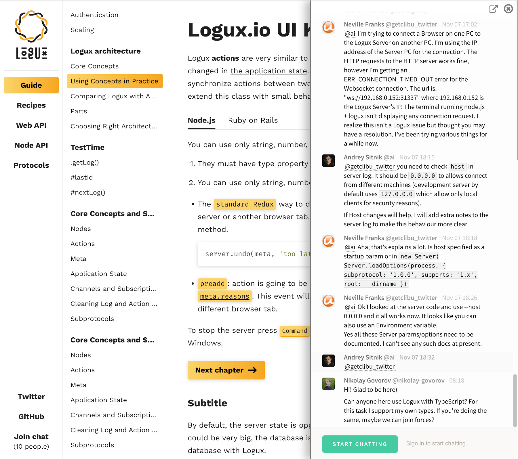 Gitter chat widget directly on Logux website