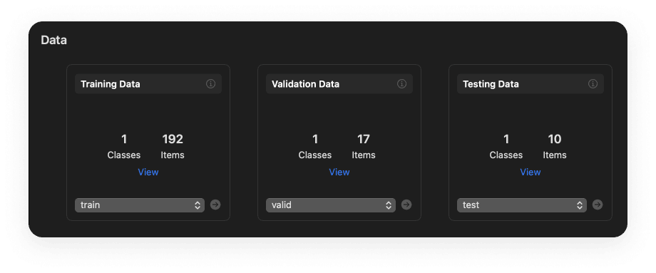 We're adding our Training, Validation, and Testing datasets