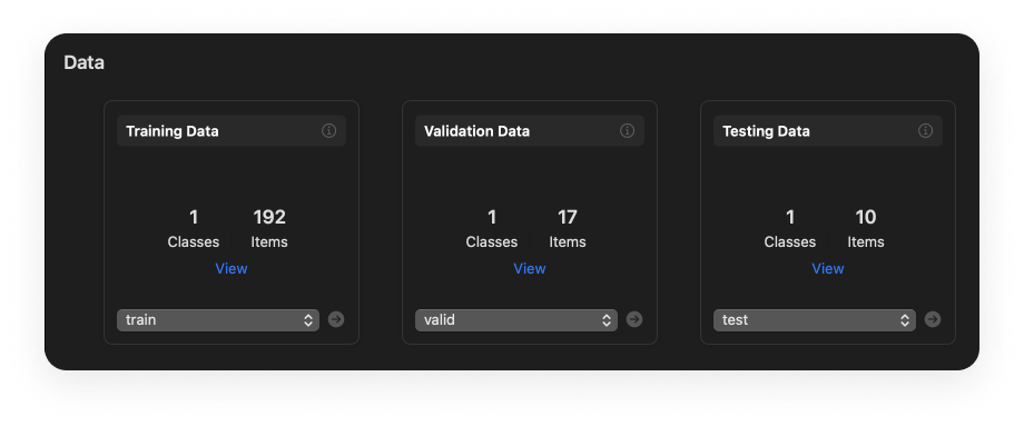 We're adding our Training, Validation, and Testing datasets