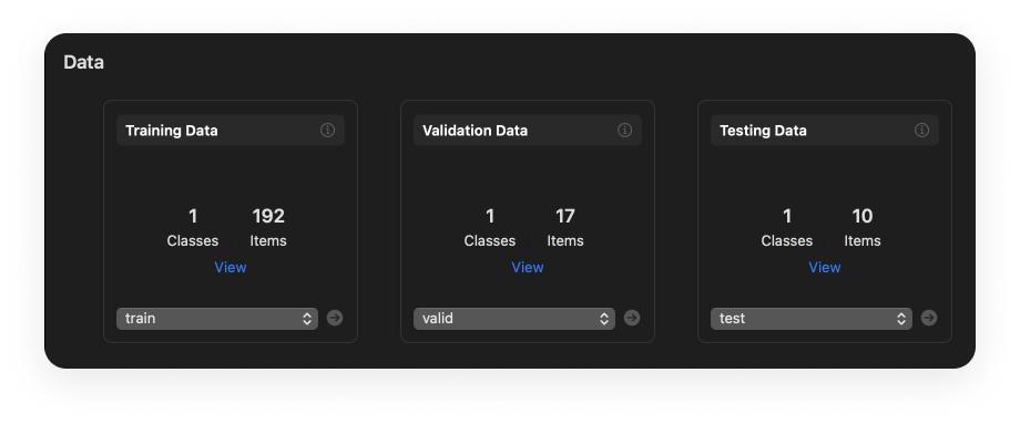 We're adding our Training, Validation, and Testing datasets